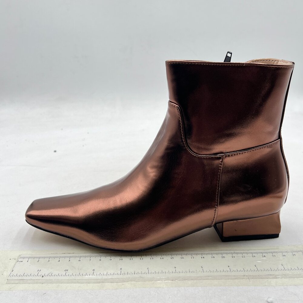 Brown Square Toe Ankle Booties Comfy Chunky Low Heel Side Zipper Dress Shoes